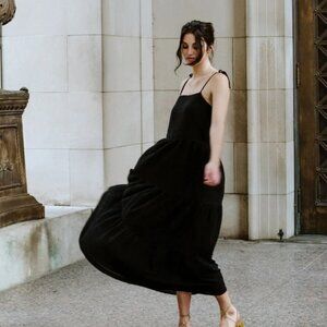 Natalie Busby Go with the Flow Black Texture Stripe Dress Size S